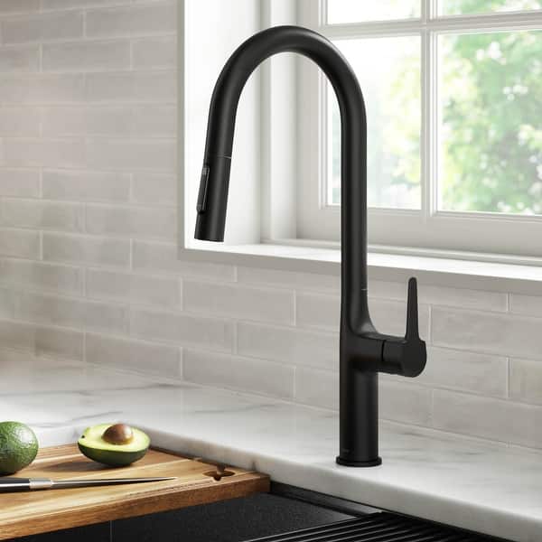 slide 61 of 169, Kraus 2-Function 1-Handle 1-Hole Pulldown Sprayer Brass Kitchen Faucet KPF-3101 - 19 3/4" Height (Oletto collection) - MB - Matte Black