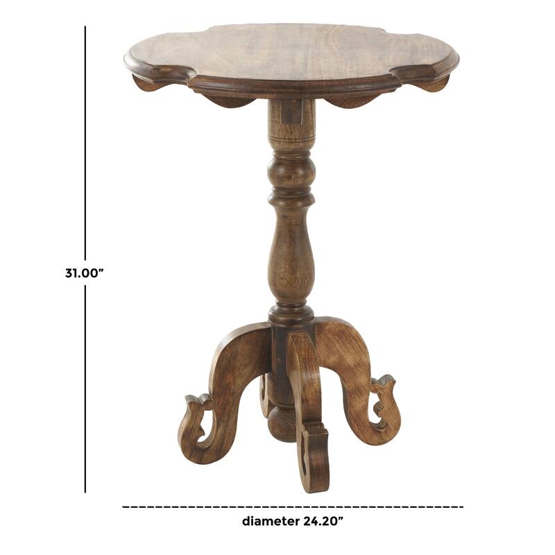 Mango Wood Turned Accent Table with Scrolled Legs and Cutout Tabletop - Brown - Roche River Decor