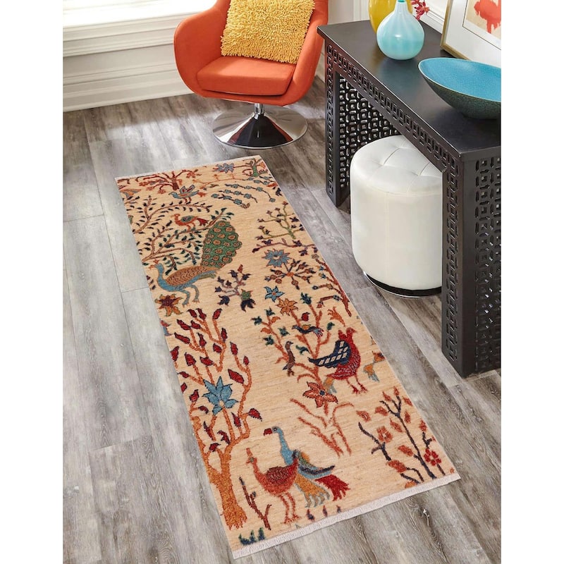 Classic Ziegler Talia Beige Rust Hand-Knotted Wool Runner - 2'1'' x 4'11''