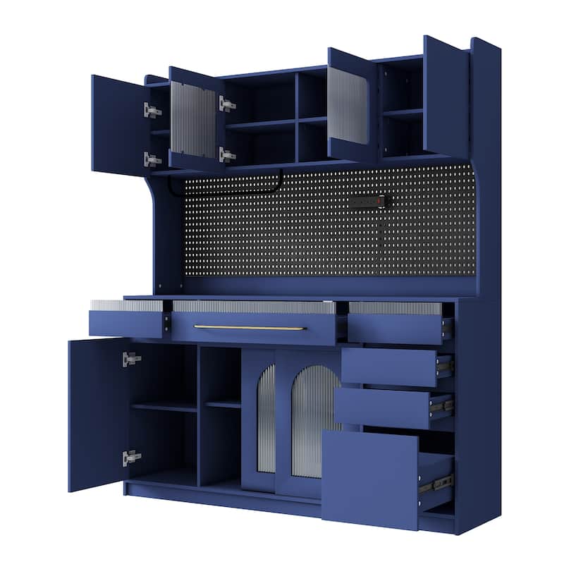Freestanding Buffet with Hutch, Large Coffee Bar Storage Cabinet with Drawers, Cabinets with Adjustable Shelves
