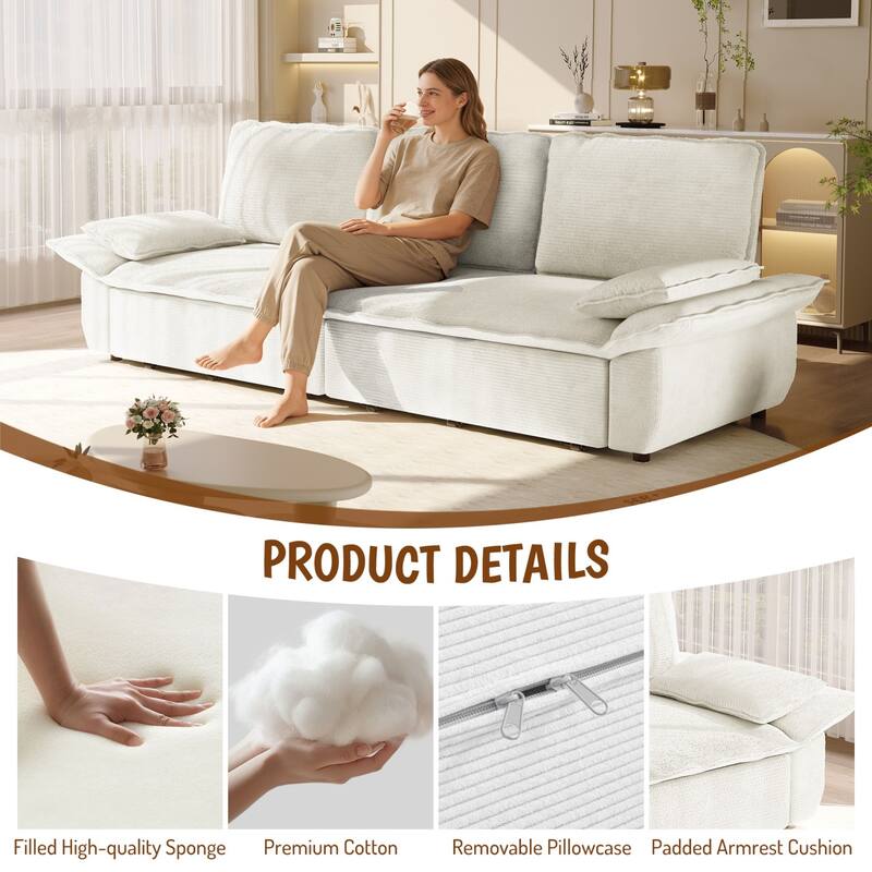 94.5" King Size Corduroy Convertible Pull Out Sofa Bed