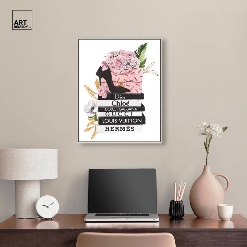 Floral Books Stack Canvas by Art Remedy
