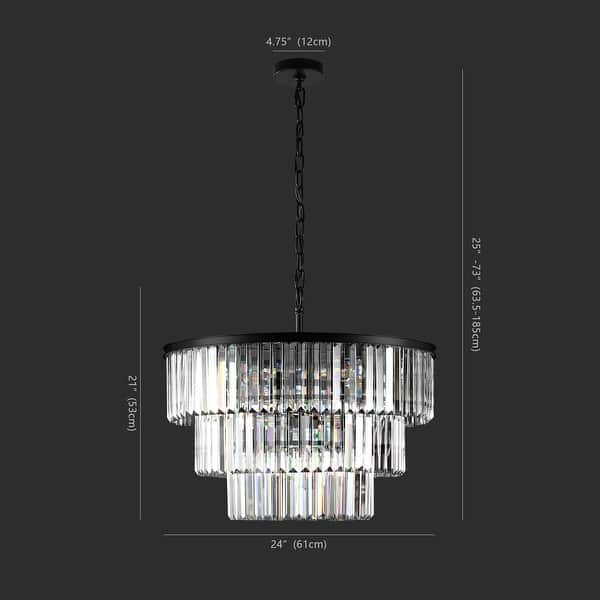 dimension image slide 3 of 5, SAFAVIEH Couture Karissa 24-Inch Crystal 10-Light Tier Chandelier - 24" W x 24" D x 21 / 69" H