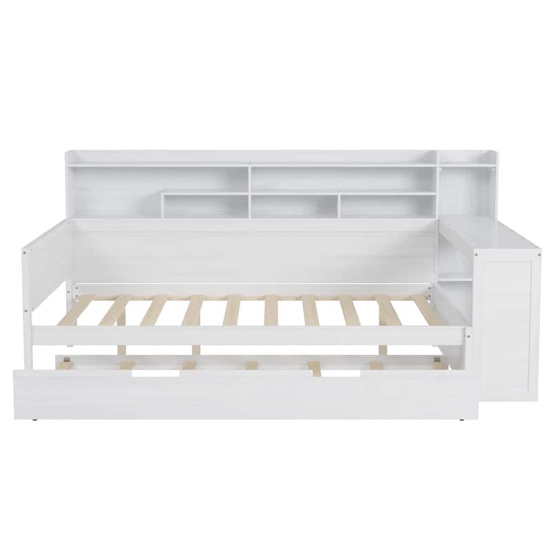 Full Wooden Daybed with Storage Shelves