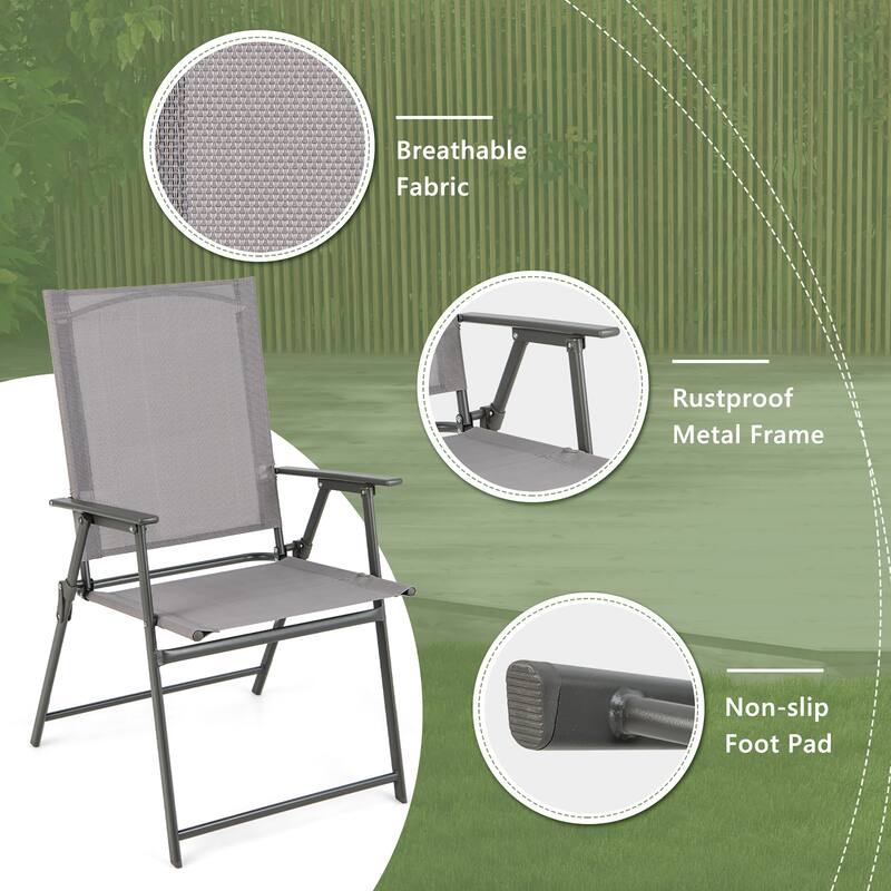 Costway 4pcs Patio Folding Portable Dining Chairs Metal Frame Armrests - See Details