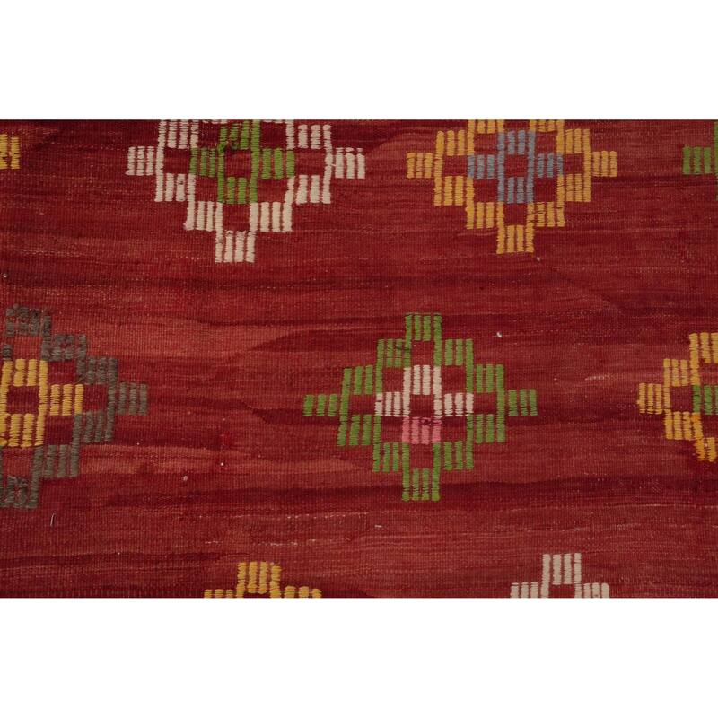 Hand Woven Oriental 100% Wool Carpet Southwestern Tribal Red Kilim Area Rug - 8' 8'' X 6' 5''