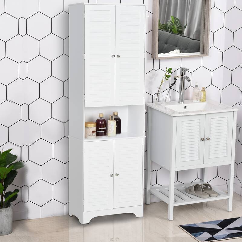 HOMCOM Freestanding Bathroom Storage Cabinet with Shutter Doors and Adjustable Shelves, Toilet Vanity Cabinet