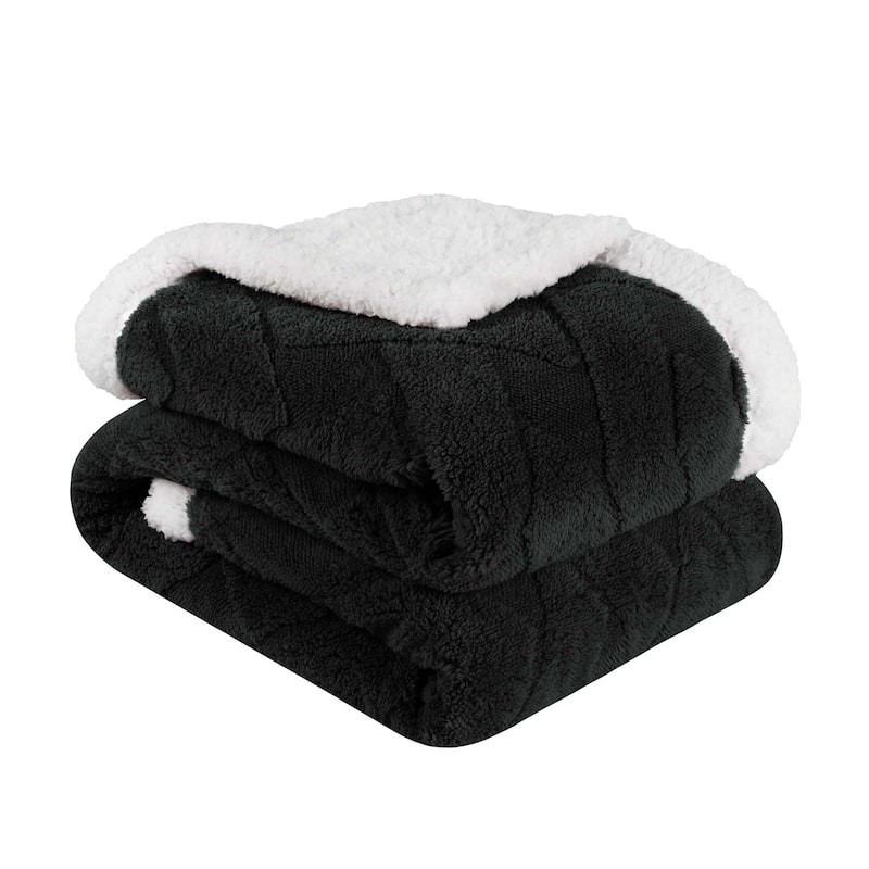 Superior Nuuk Jacquard Lattice Fluffy Sherpa Fleece Blanket - Throw - Black