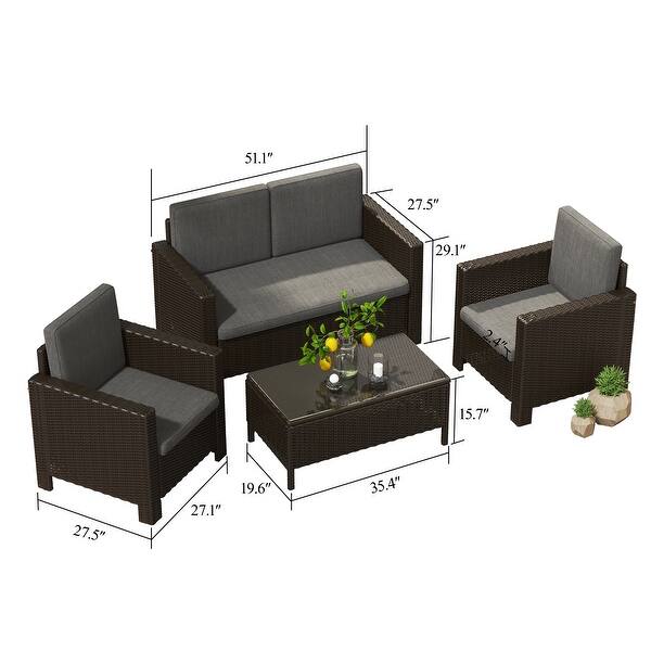 Corvus Azore 4piece Outdoor Wicker Chat Set with Cushions Bed Bath