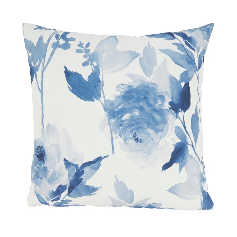Blossom Breeze Floral Outdoor Poly Filled Throw Pillow - Blue - 18"x18" - Polyester