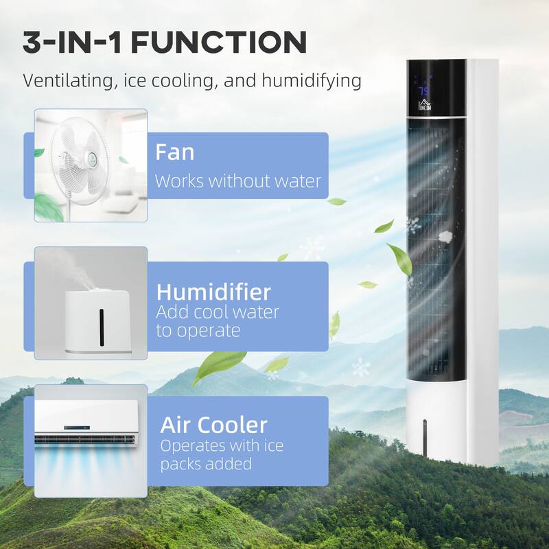 HOMCOM Oscillating Air Cooler with Timer, Evaporative Ice Cooling Tower Fan with 3 Modes, 3 Speeds, and Remote Control