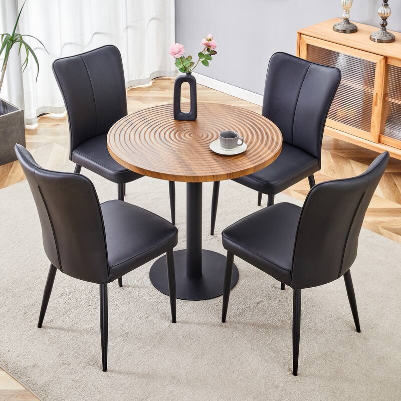 5-Piece Round Dining Table Set with Black Side Upholstered Chairs