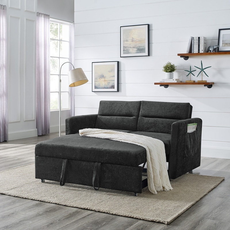 Upholstered Loveseats Sofa Bed with Pull-out Bed,Adjsutable Back