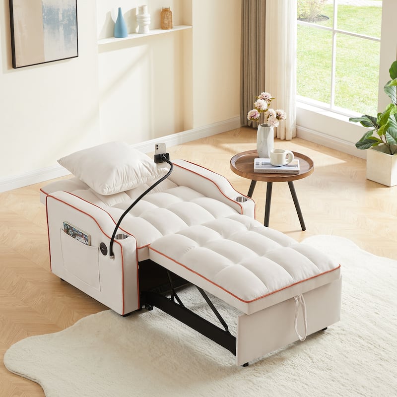 GDFStudio - Flora Modern 3-in-1 Convertible Sleeper Chair Sofa Bed, Adjustable Pull-Out Sofa with Storage