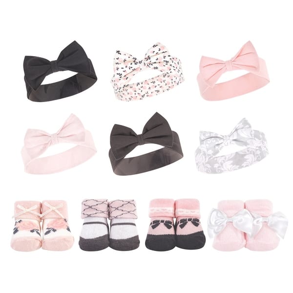 slide 1 of 1, Hudson Baby Infant Girl 10Pc Headband and Socks Set, Berry Floral Damask, 0-9 Months - Berry Floral Damask Berry Floral Damask - 0-9 Months