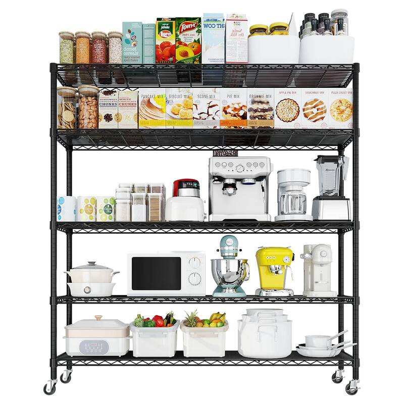 5-Tier Black Steel Wire Adjustable Height Storage Shelves Rack for Tools and Equipment - 59.06” x 17.72” x 74.02" (L x W x H)