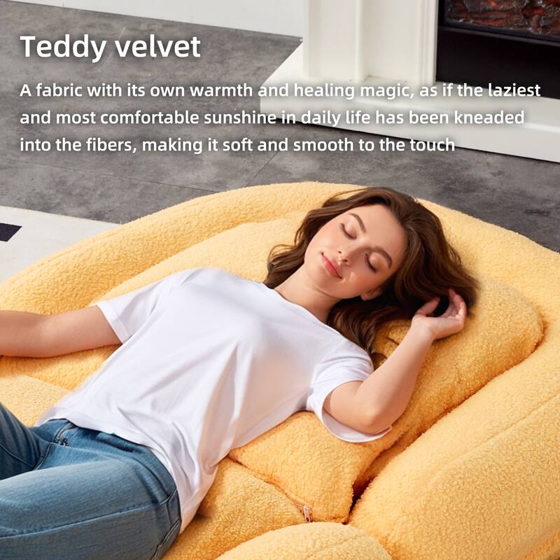 Folding Sofa Chair with 5 Adjustable Positions Plush Floor Lounge Chair