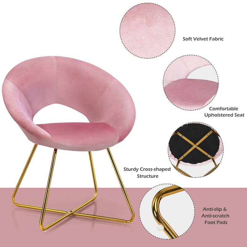 Gymax Accent Velvet Chair Dining Arm Chair Make-up Stool w/Golden - See Details