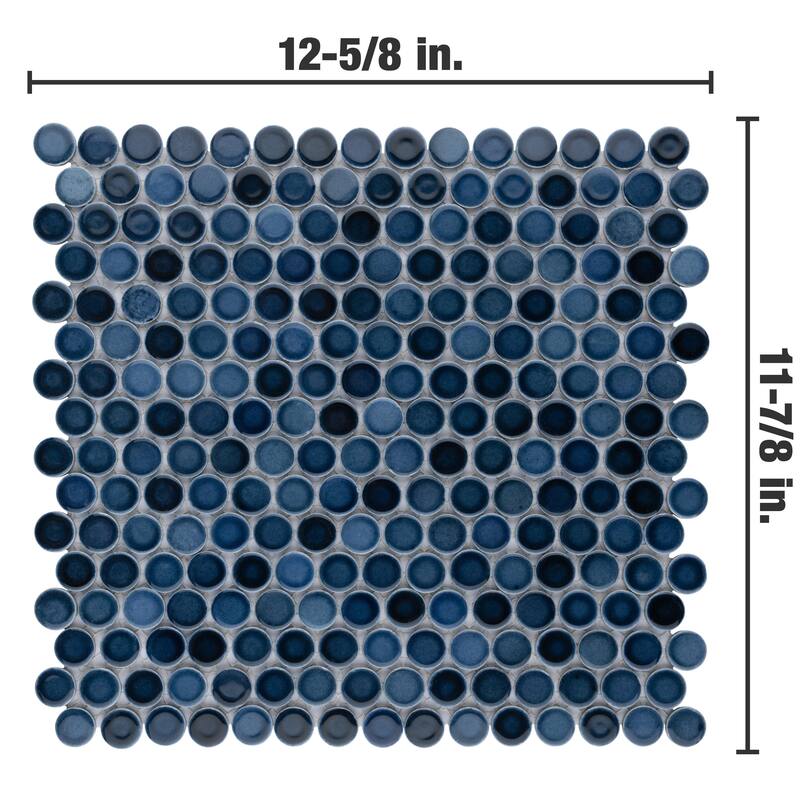 Merola Tile Hudson Penny Round Glacier 11-7/8" x 12-5/8" Porcelain Mosaic Floor and Wall Tile