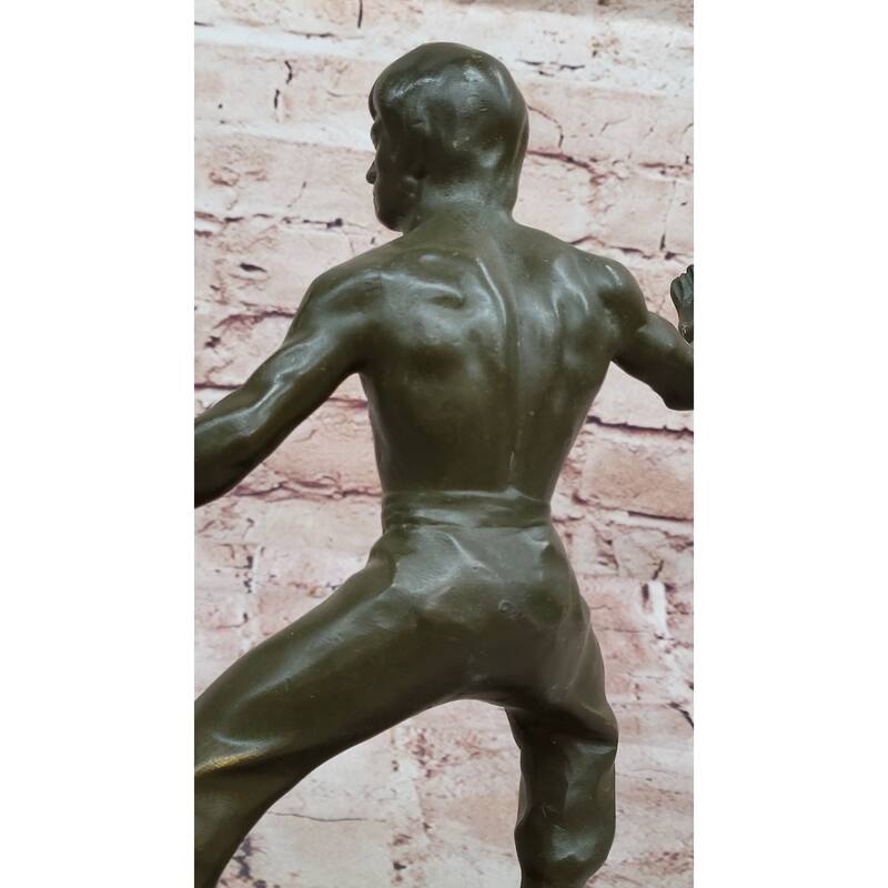 Bruce Lee Martial Artist In Fighting Pose Bronze Sculpture - Kung Fu Karate Art