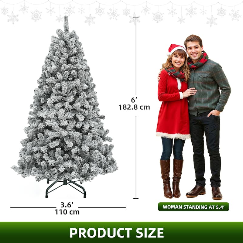 6/7.5/9 FT Pre-Lit Frosted Pine Artificial Christmas Tree with LED Lights