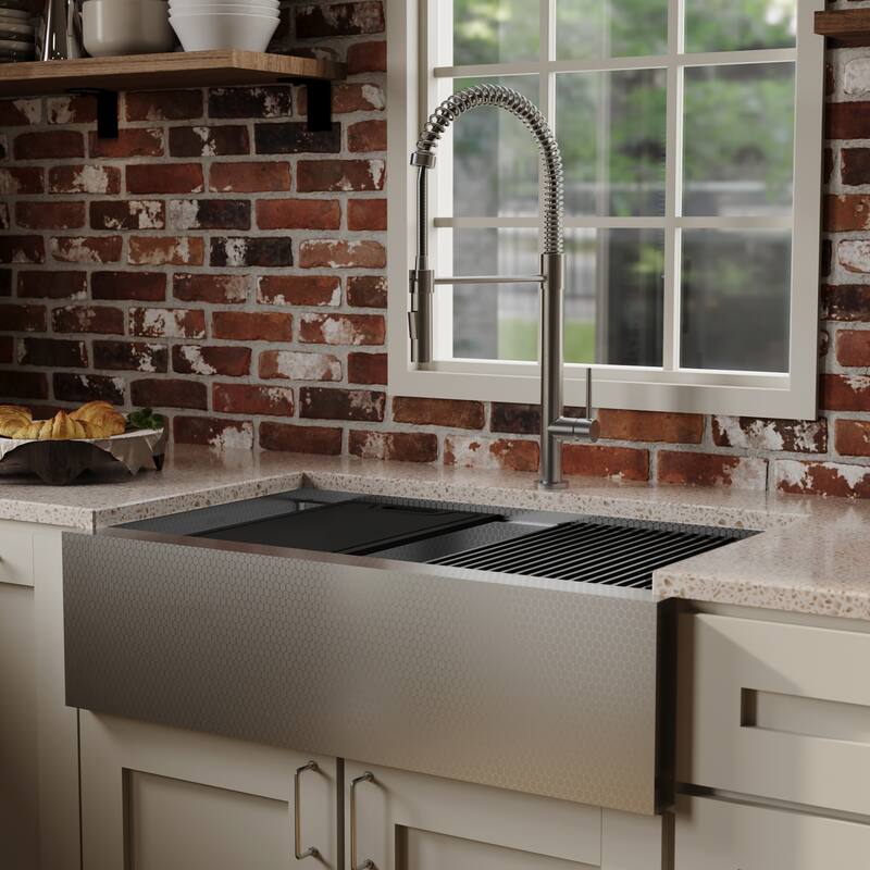 Karran Matrix 33" Apron Front Workstation 16 Gauge Single Bowl Stainless Steel Kitchen Sink with Accessories