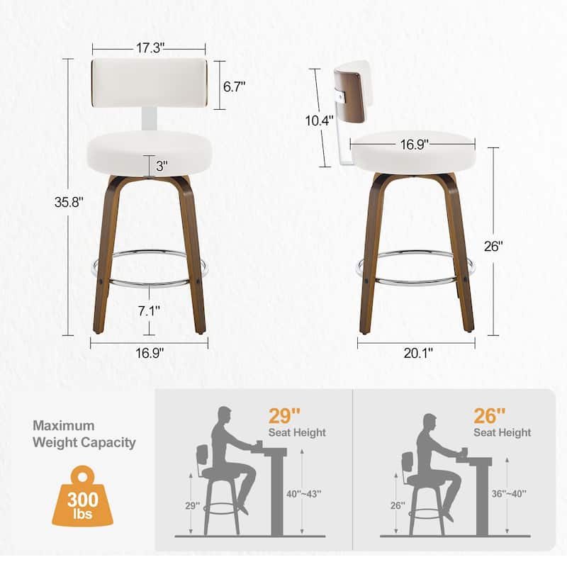 Upholstered Wood Swivel Bar/ Counter Stools, Set of 3