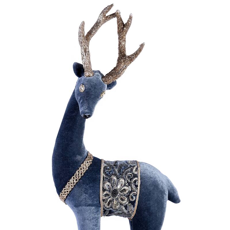 Blue & Gold Deer Christmas Decoration - 8.7 x 5.9 x 23.6"