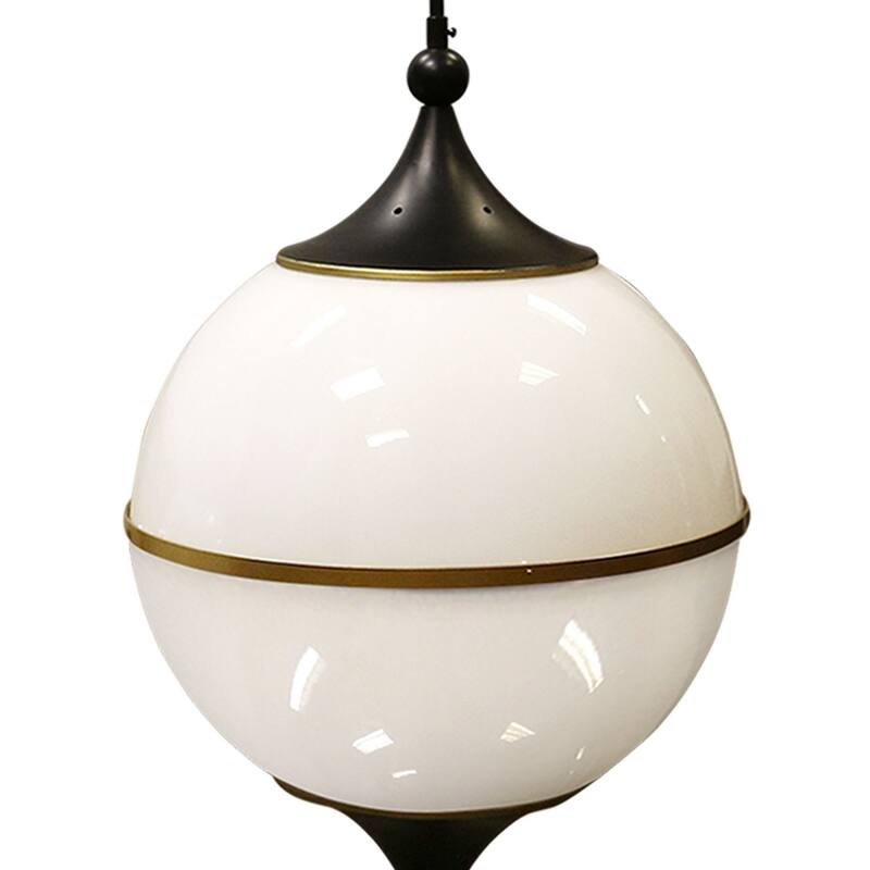Benedict - 3-Light Pendant - Milk Glass Globes - Brass, Black Metal Finish