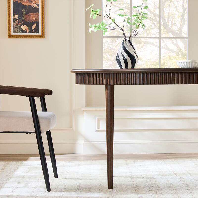 Walker Edison Modern Fluted Oak Wood Veneer Oval Dining Table for 4