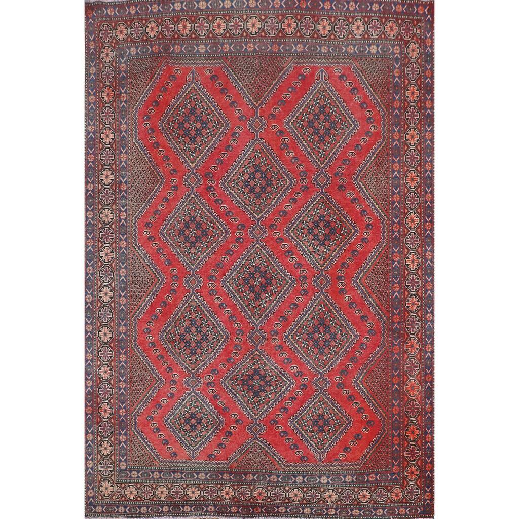 Geometric Bakhtiari Persian Vintage Rug Hand-Knotted Wool Carpet - 6'4"x 9'4"