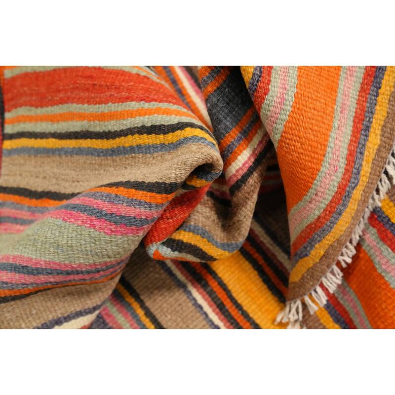 Hand Woven Oriental 100% Wool Carpet Southwestern Geometric Multi-Colored Kilim Area Rug - 8' 10'' X 4' 10''