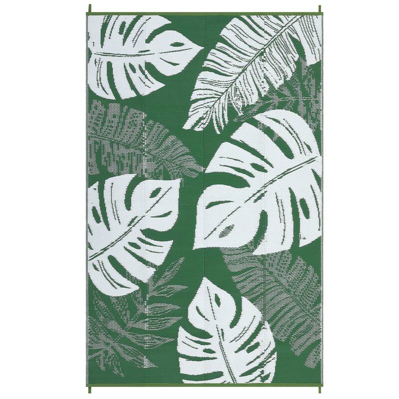 Outdoor Rug Waterproof Reversible Rug Modern Leaves Plastic Straw Area Rug