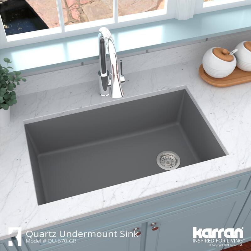 Karran Undermount Quartz 32 in. Single Bowl Kitchen Sink Kit