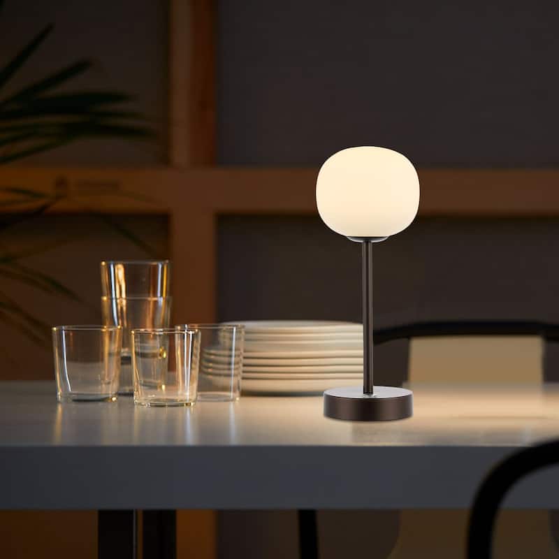 Xavier 12.25" Modern Minimalist Iron Wireless Rechargeable Integrated LED Table Lamp, Nickel/White by JONATHAN Y