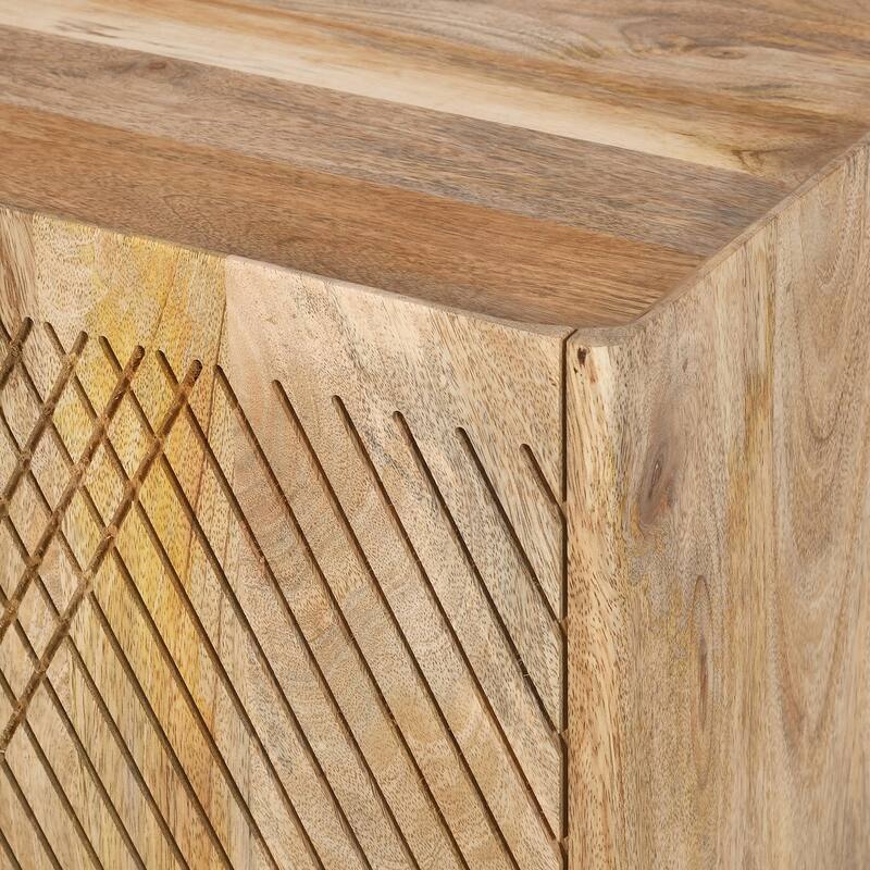 Rustic Wood Accent Cabinet,Fluted Design,Adjustable Shelf,Storage