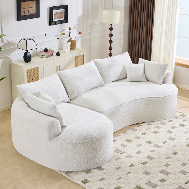 L Shape Sectional Sofa with Curved Chaise Lounge, High-Resilience Sponge Boneless Sofa, Upholstered Sofa with Throw Pillows