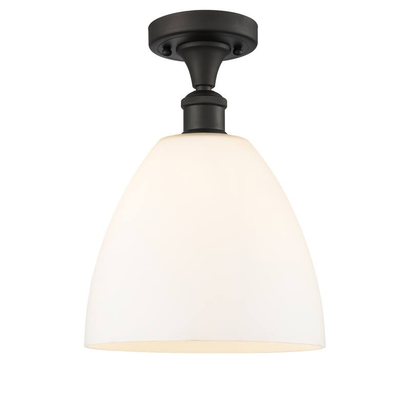 Innovations Lighting Bristol Glass - 1 Light 9" Semi-Flush Mount - Oil Rubbed Bronze/Matte White