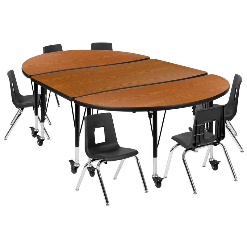 Mobile 76" Oval Wave Flexible Activity Table Set with 12" Student Stack Chairs