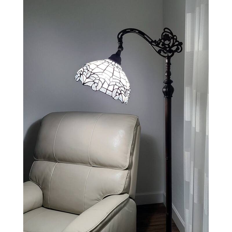 Tiffany Style Floor Lamp Arched 62" Tall Stained Glass White Mahogany Bedroom Living Room Reading Gift Amora Lighting