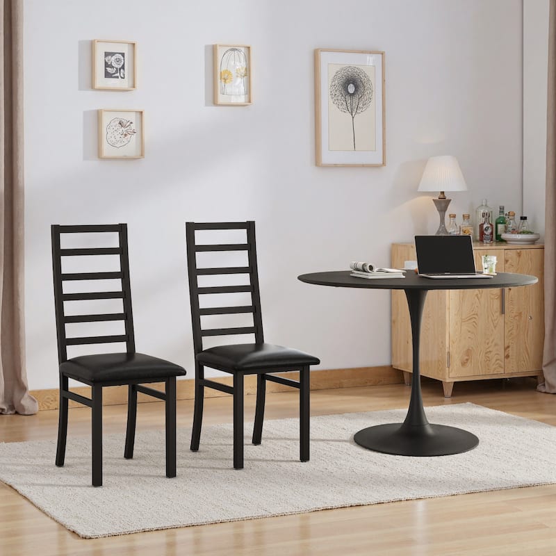 Anmytek Set of 2 Black Modern Dining Chairs Faux Leather Padded Seats Easy Clean