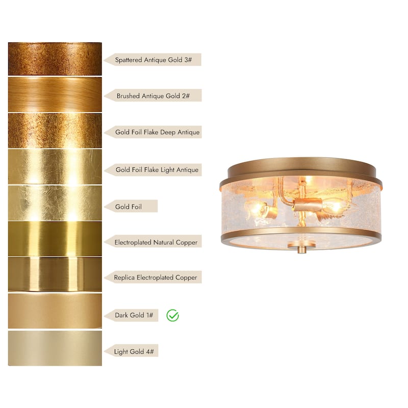 Modern Glam 3-Light Gold Drum Flush Mount Glass Ceiling Foyer Light - D 12" x H 6"