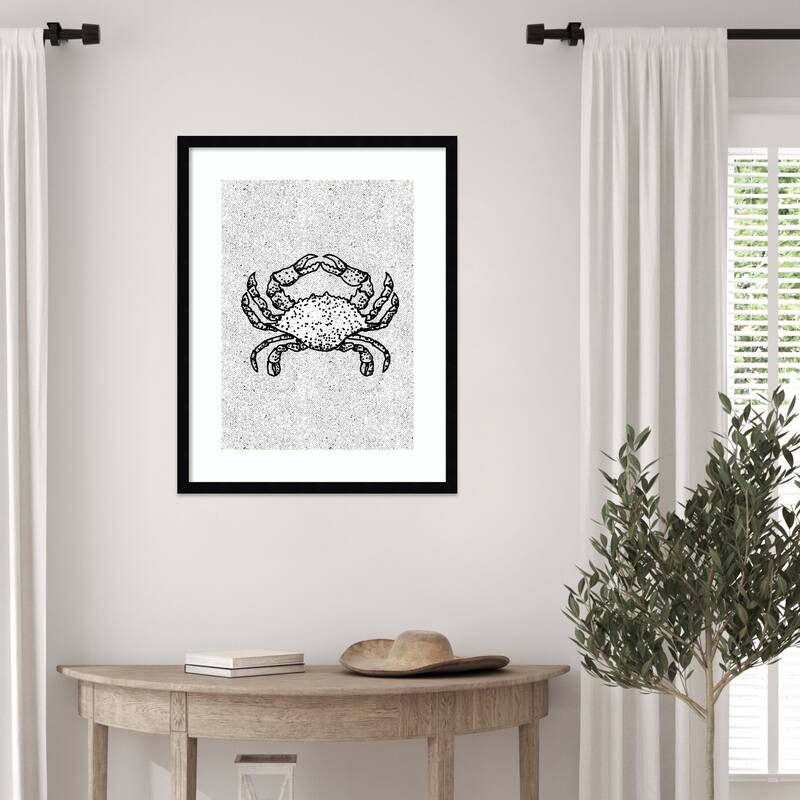 Black And White Crab by Nicholas Wood Framed Wall Art Print - Svelte Noir Black