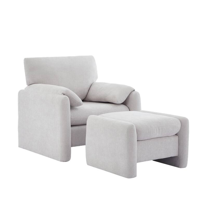 Chenille Single Sofa Chair & Ottoman Set - Space Grey