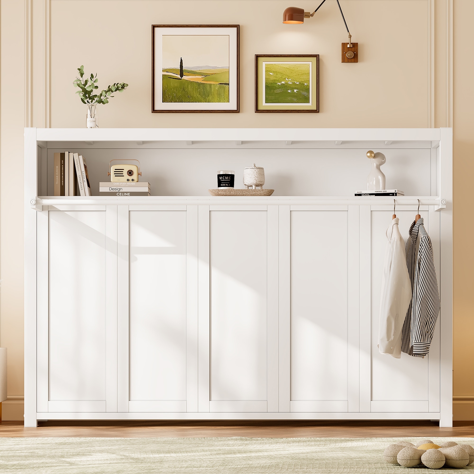 Twin Size Foldable Murphy Bed, Hydraulic Lift Murphy Bed Cabinet with Top Shelf