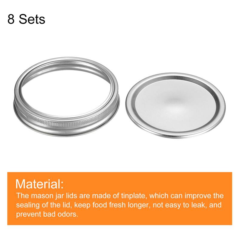 Canning Lids, 8 Sets - Tinplate Split-Type Mason Jar Lids Wide Mouth
