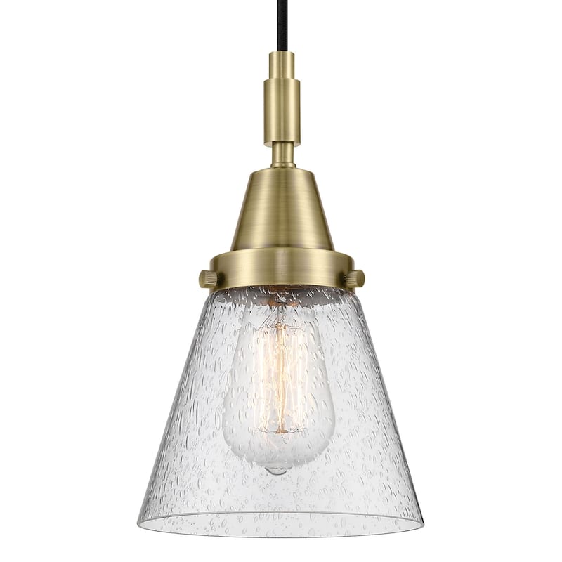 Innovations Lighting 447-1P-G64 Cone 6" Wide Mini Pendant with Clear, - Antique Brass