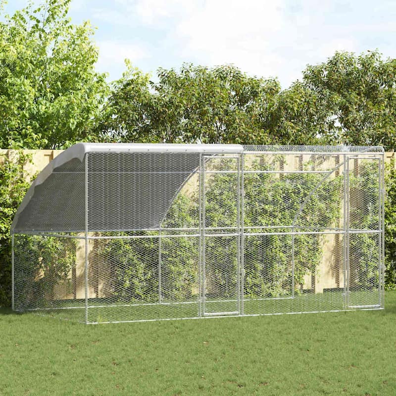 vidaXL Chicken Cage Silver 400/600/800 x 200 x 198.5 cm Galvanized steel - 400 x 200 x 198.5 cm - Silver - 2 doors