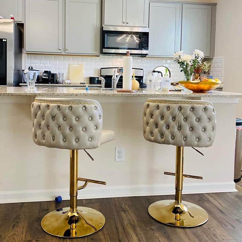 Modern Upholstered Swivel Adjusatble Height Leather Barstools Set of 2