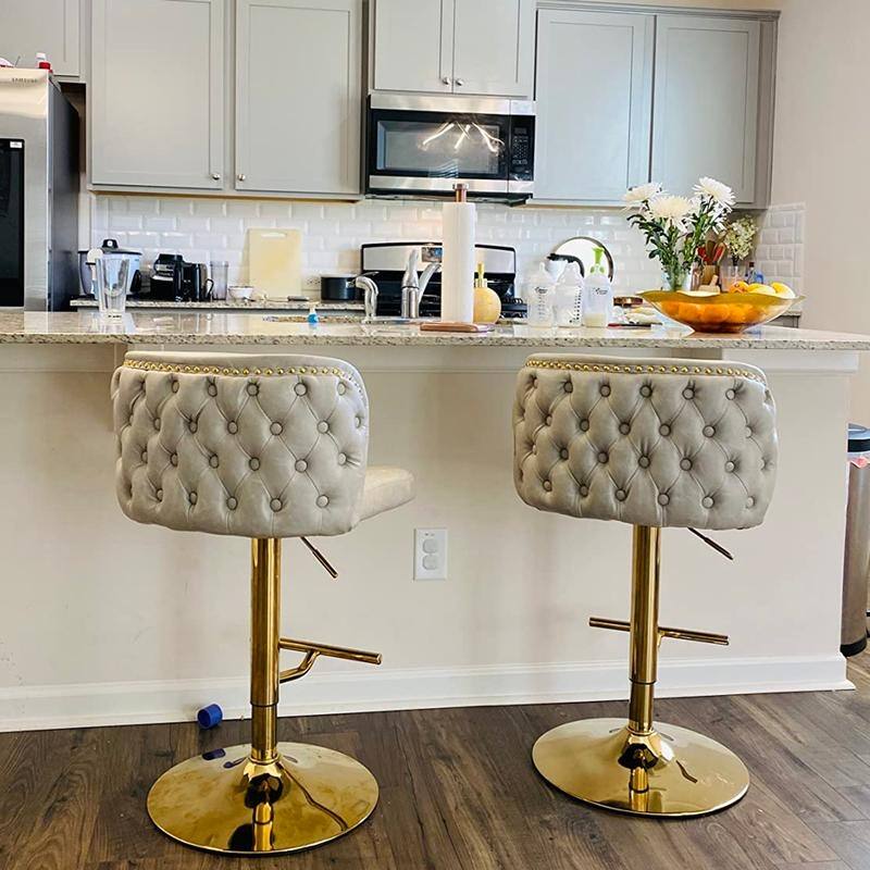 Modern Upholstered Swivel Adjusatble Height Leather Barstools Set of 6